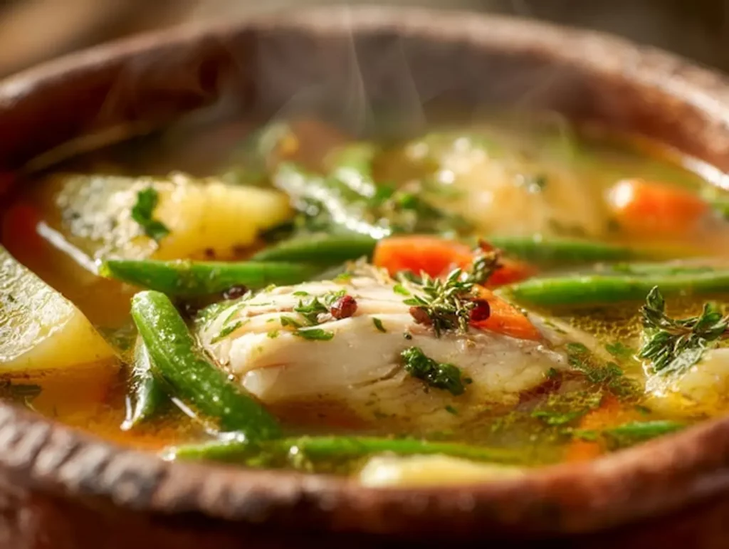 court bouillon poisson antillais, poisson mariné sauce tomate, herbes fraîches