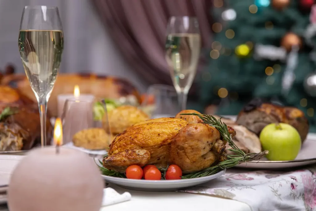 table festive réveillon budget courge volaille champagne