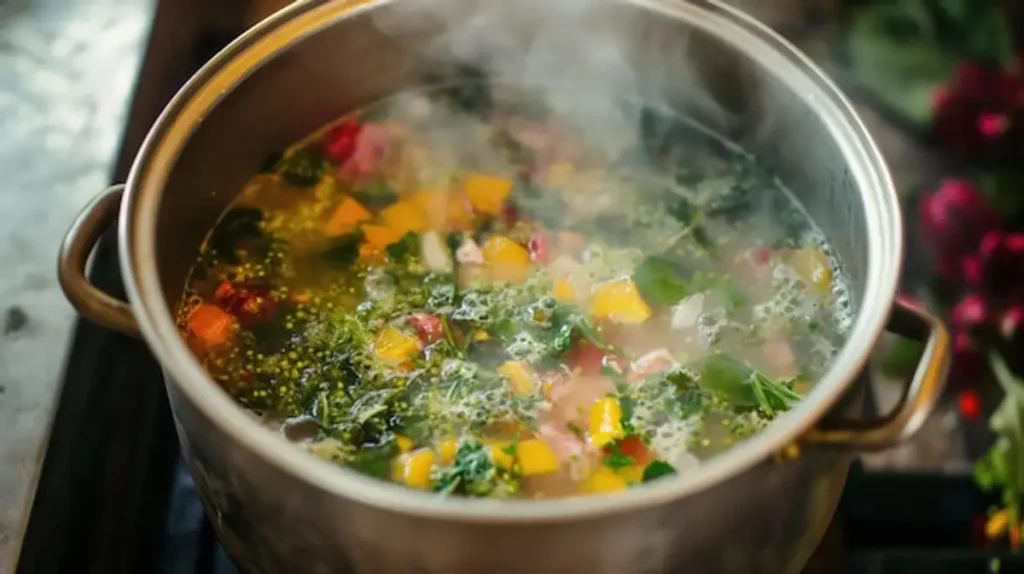 bouillon d'os gélatineux casserole vapeur légumes os