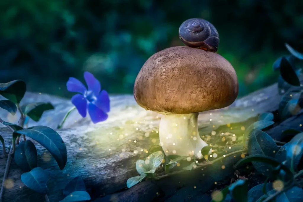 champignon pied bleu violet rond sorcieres foret